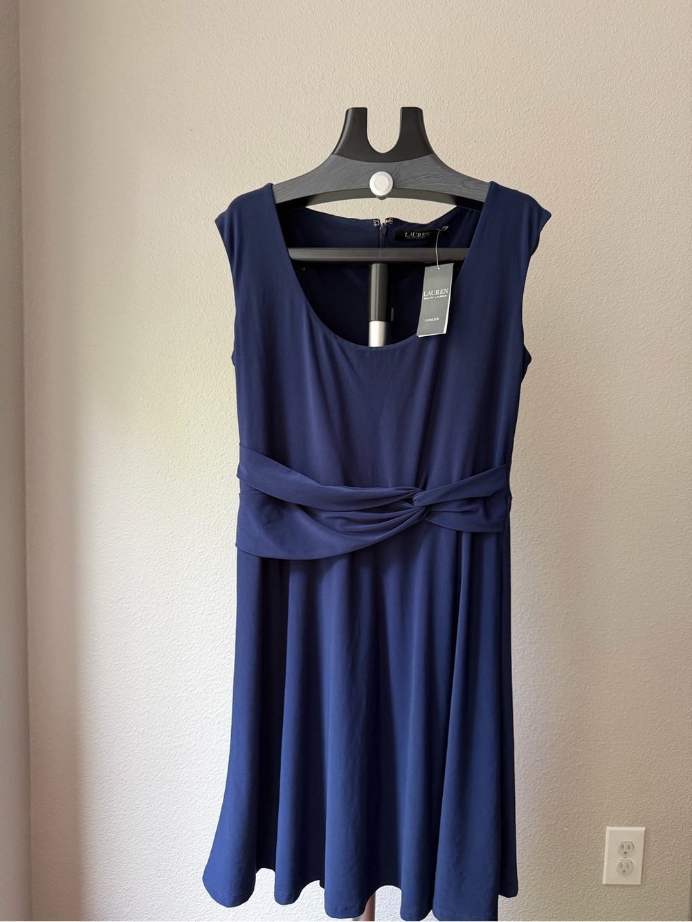 Lauren Ralph Lauren Women's Blue Solid Sleeveless Tie Waist Mini Dress 8